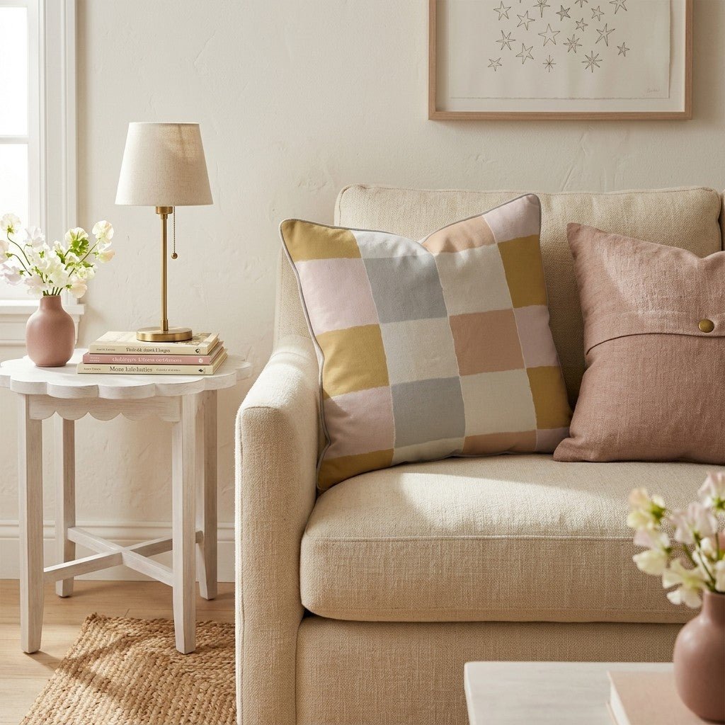 Warm Color Block Check Throw Pillow - Hillcroft Home
