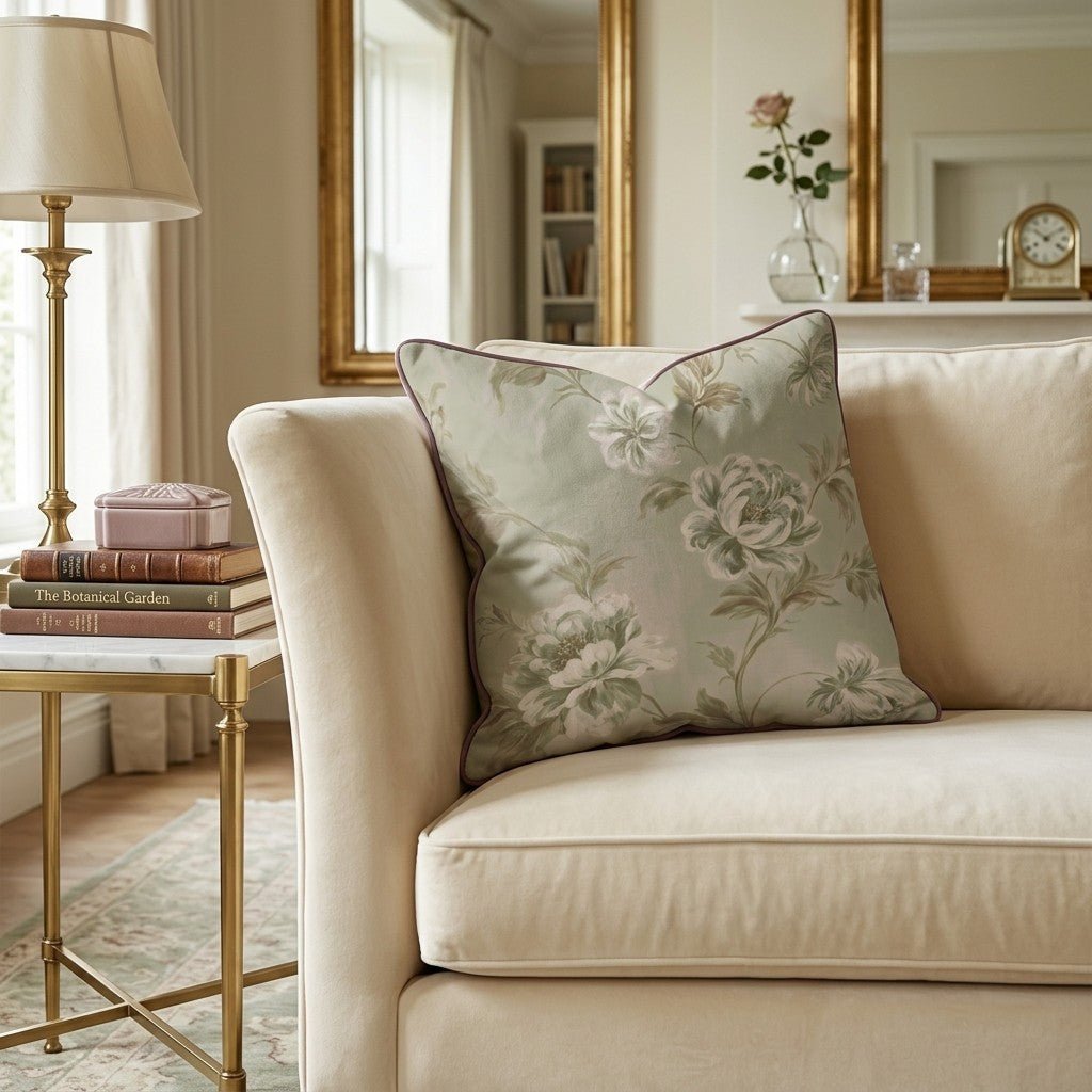 Warm Peony Vine Throw Pillow throw pillow - Hillcroft Home