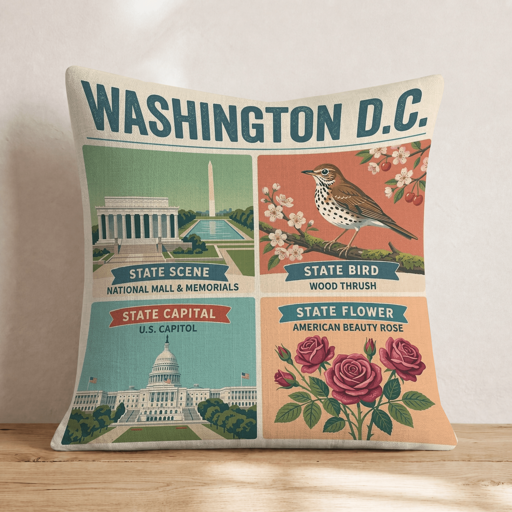 Washington D.C. State Symbol Throw Pillow - Hillcroft Home