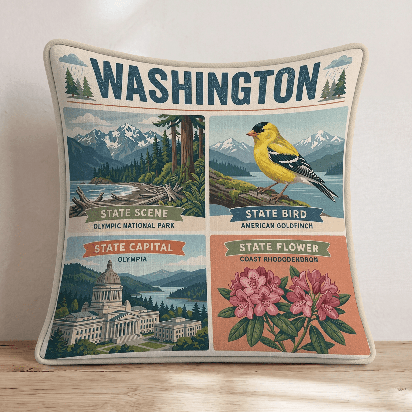 Washington State Symbol Throw Pillow - Hillcroft Home