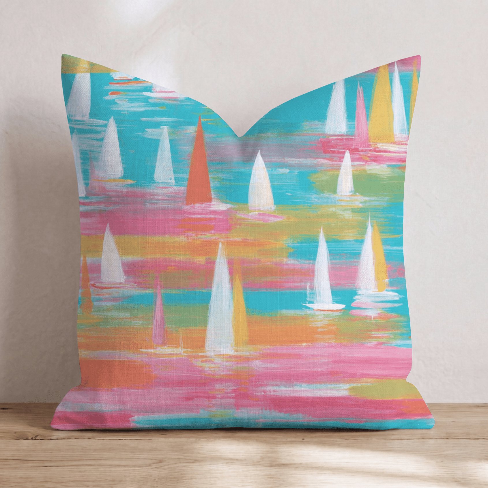 Watercolor Bliss Sailboats Throw Pillow - Hillcroft Home