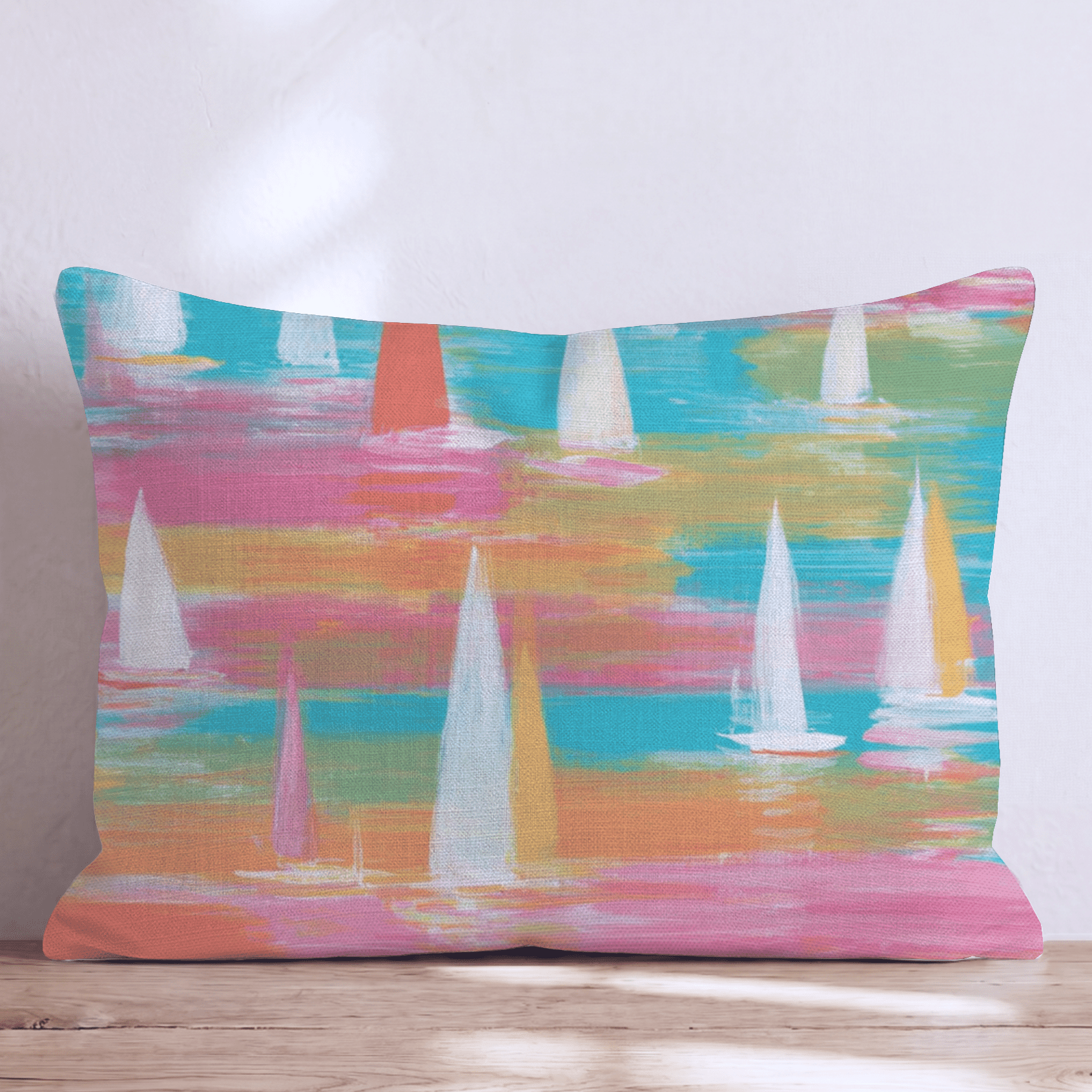 Watercolor Bliss Sailboats Throw Pillow - Hillcroft Home