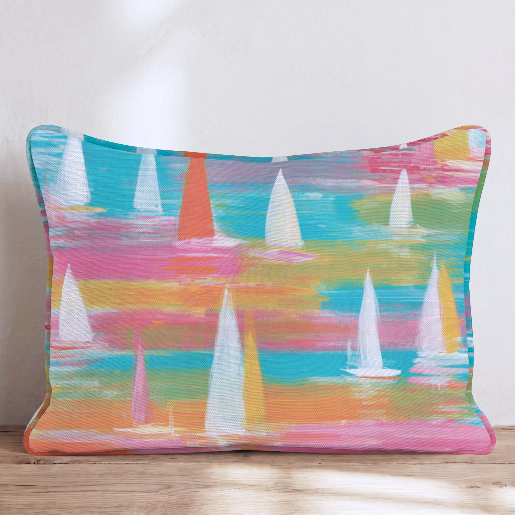 Watercolor Bliss Sailboats Throw Pillow - Hillcroft Home