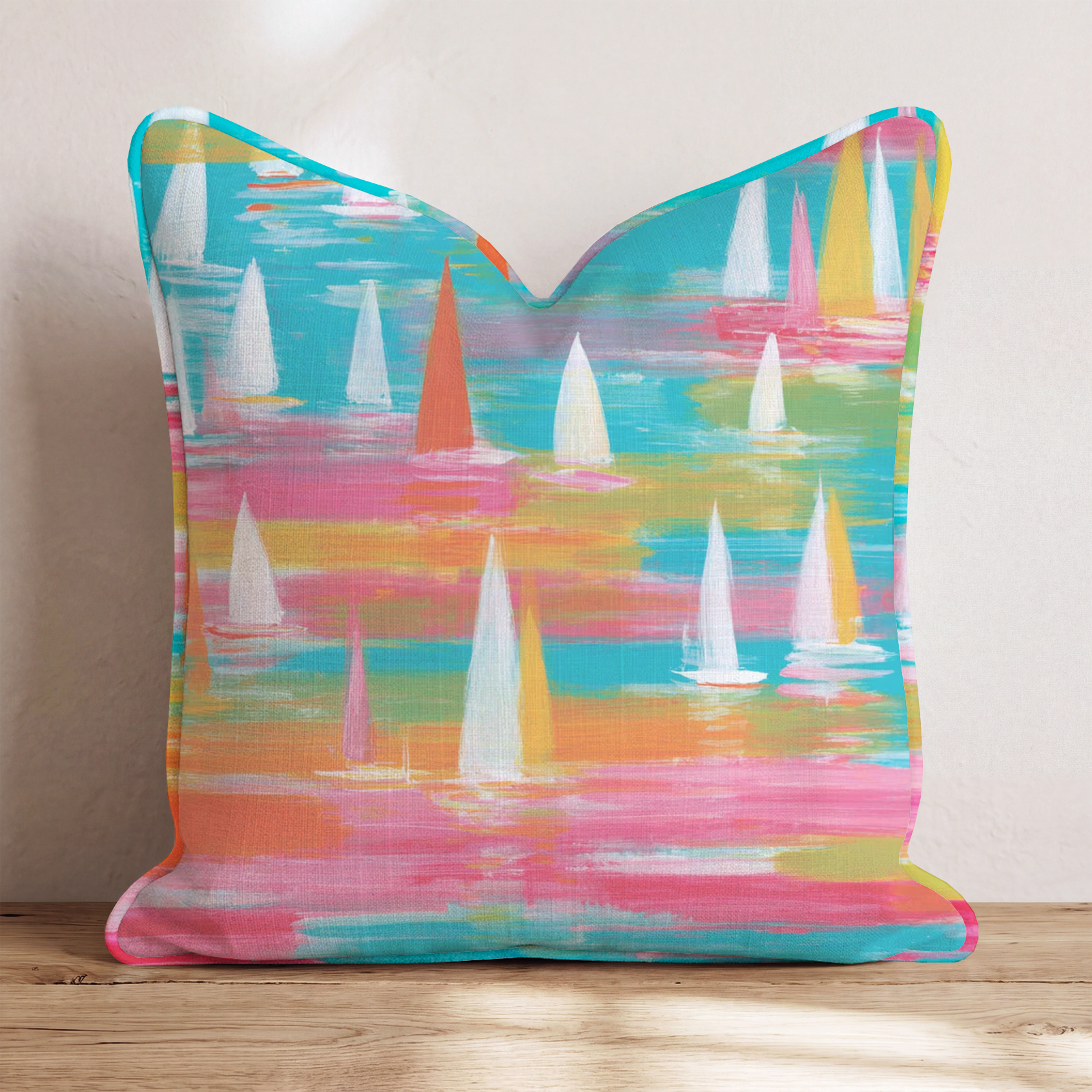 Watercolor Bliss Sailboats Throw Pillow - Hillcroft Home