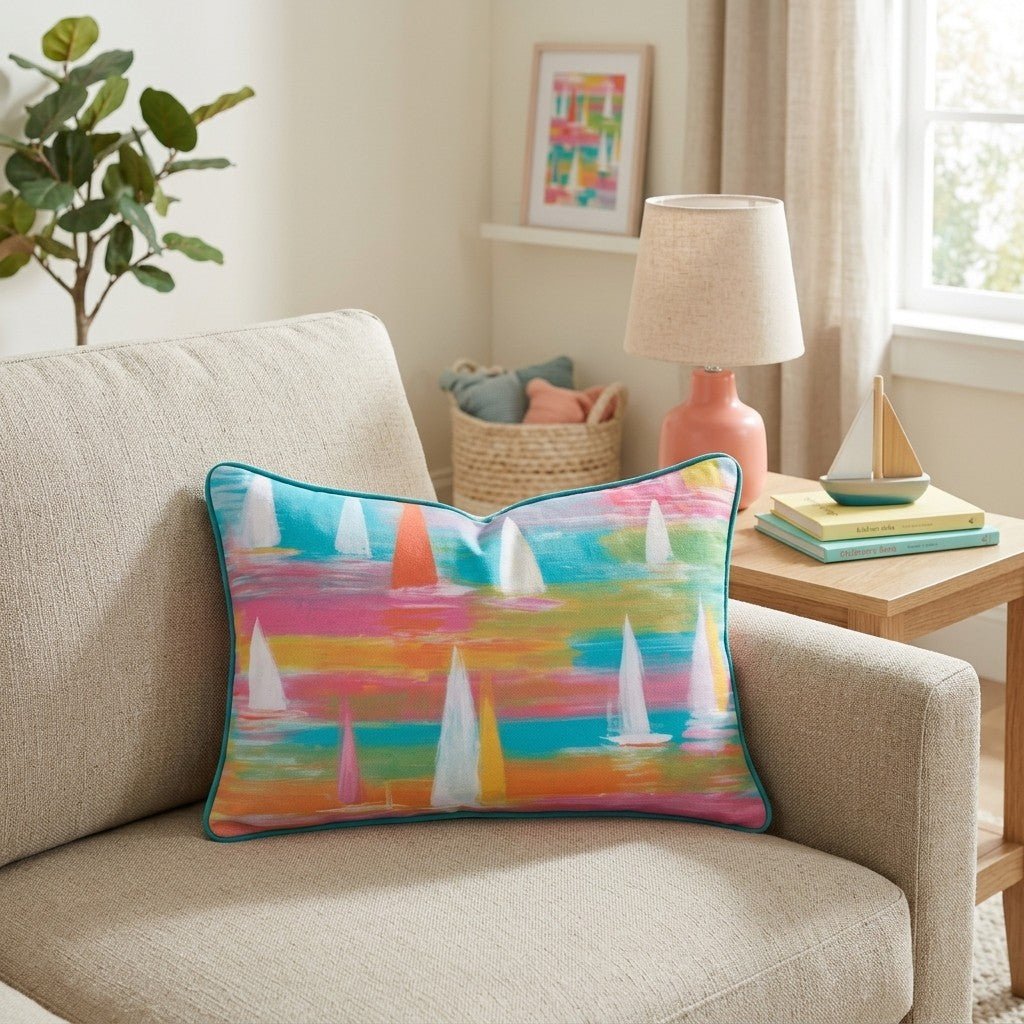Watercolor Bliss Sailboats Throw Pillow - Hillcroft Home