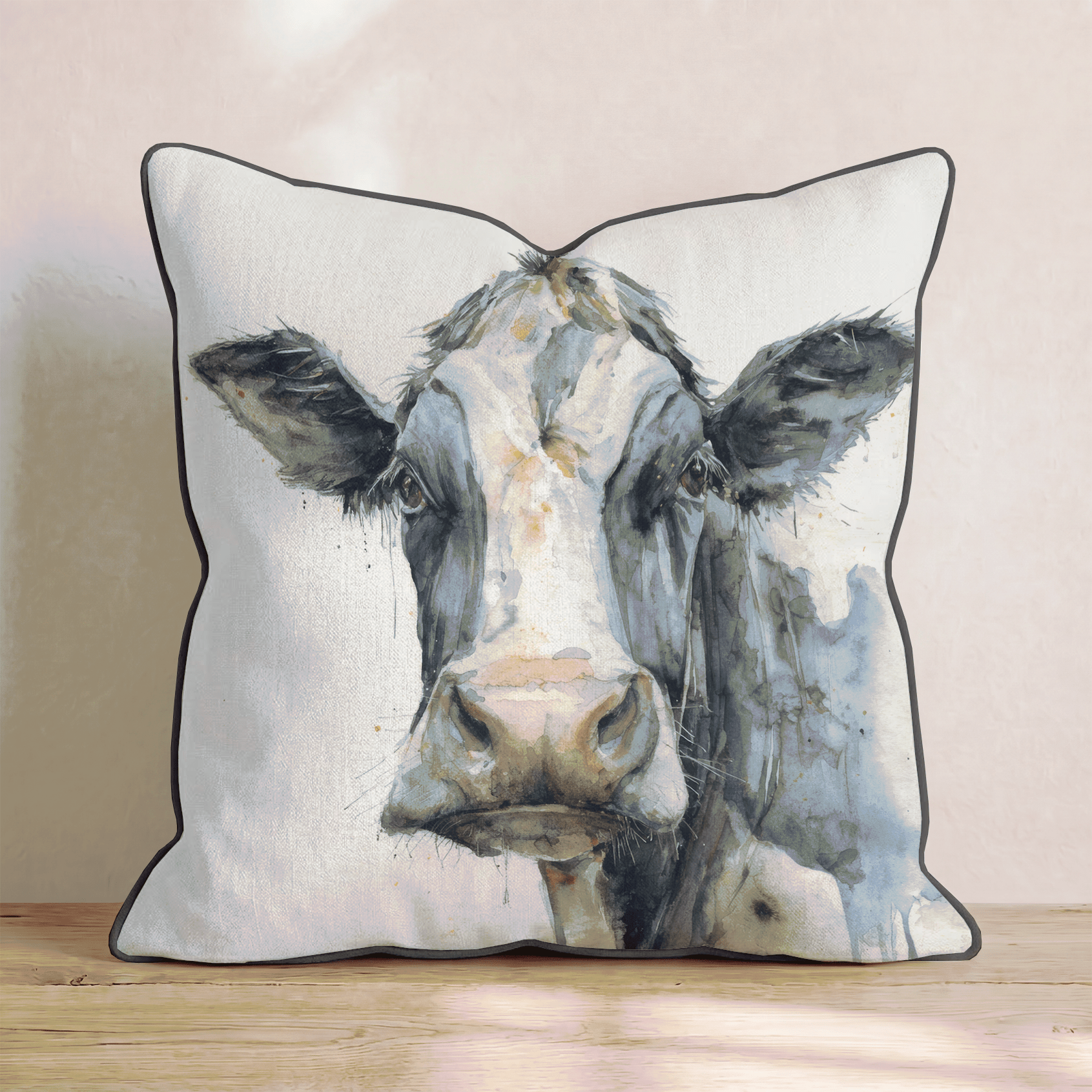 Watercolor Cow Portrait Throw Pillow - Hillcroft Home