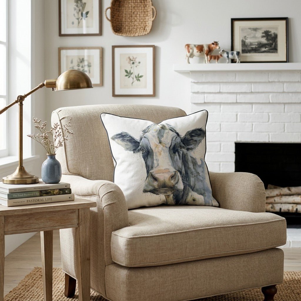 Watercolor Cow Portrait Throw Pillow - Hillcroft Home