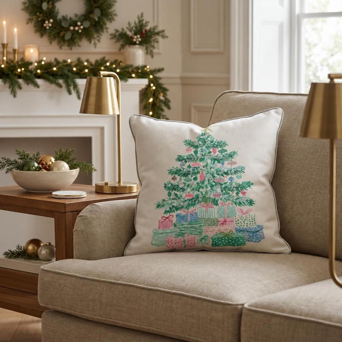 Watercolor Shell Tree Throw Pillow throw pillow - Hillcroft Home