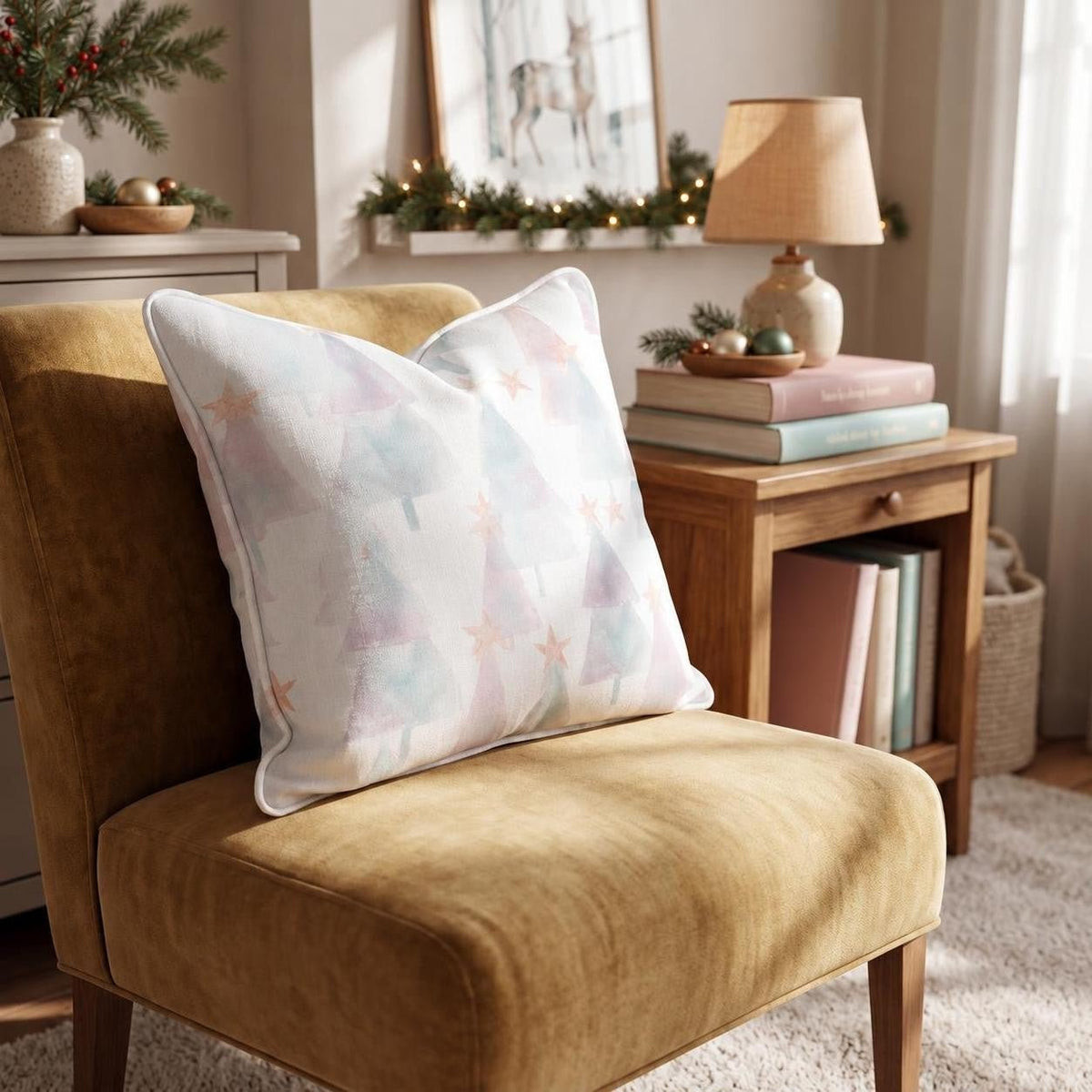 Watercolor Star Trees Throw Pillow throw pillow - Hillcroft Home