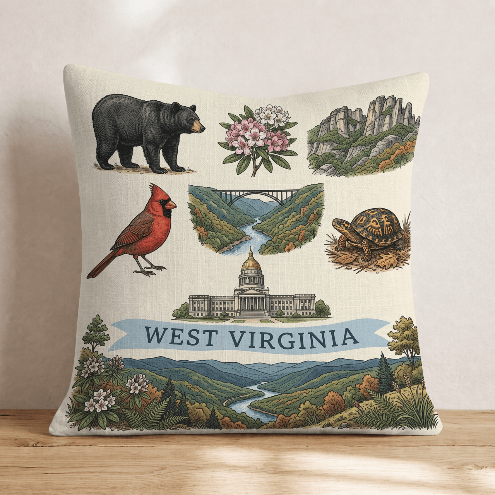 West Virginia Gallery Throw Pillow - Hillcroft Home