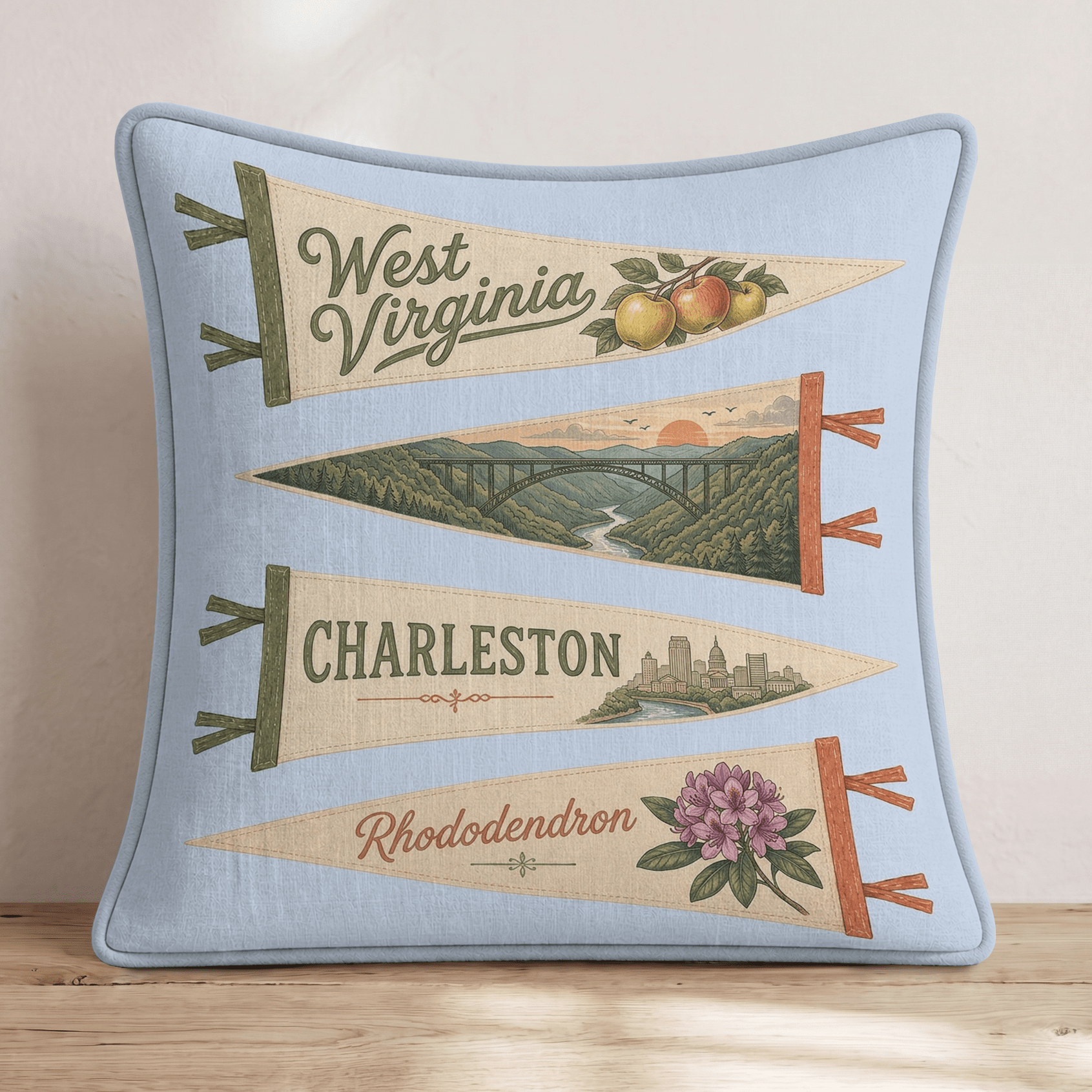 West Virginia Pennant Throw Pillow - Hillcroft Home
