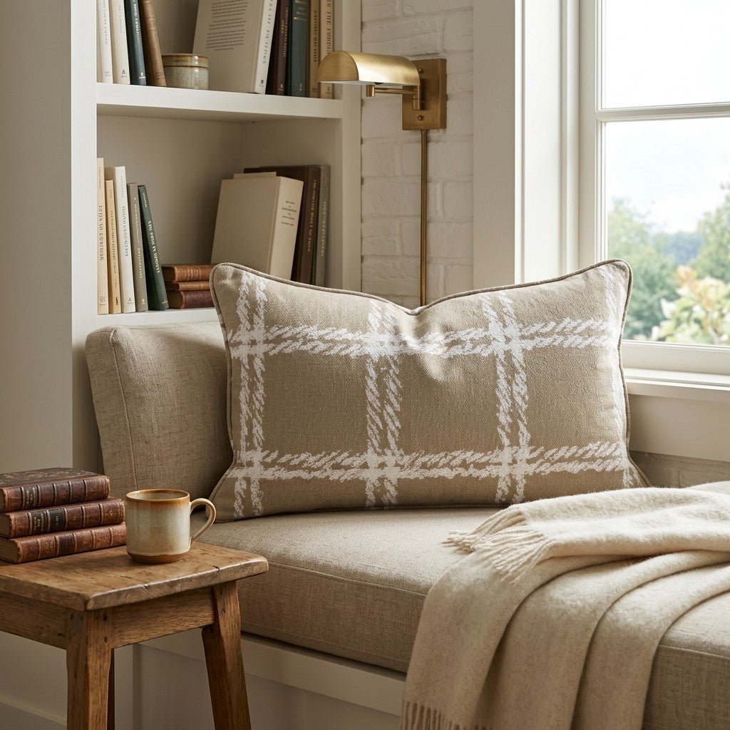 Wheat Plaid Throw Pillow - Hillcroft Home
