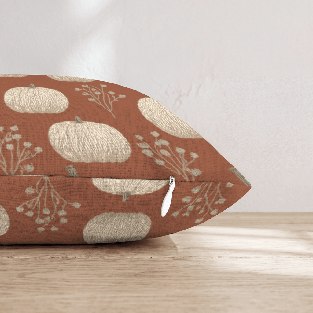 White Pumpkins on Rust Throw Pillow - Hillcroft Home