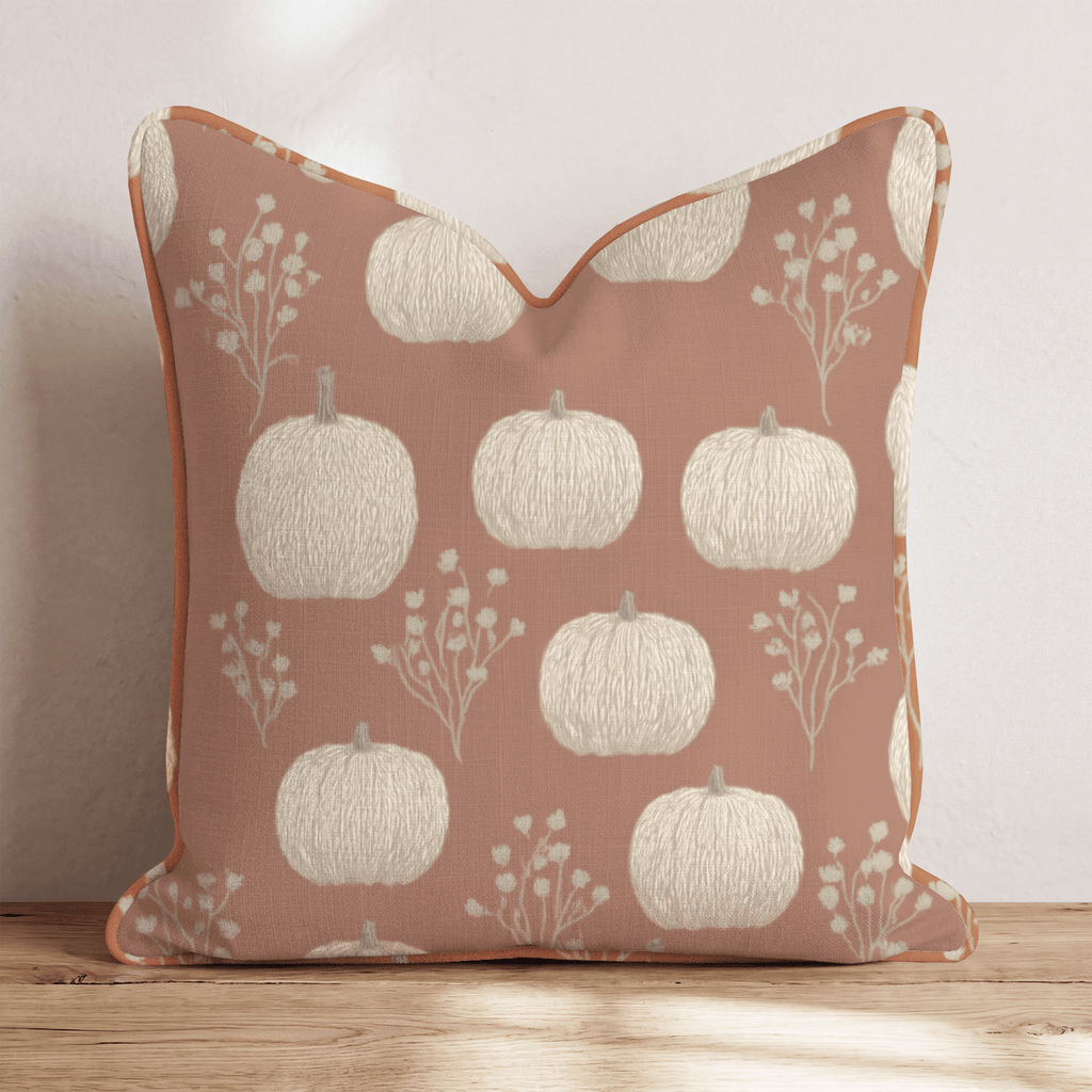 White Pumpkins on Rust Throw Pillow - Hillcroft Home