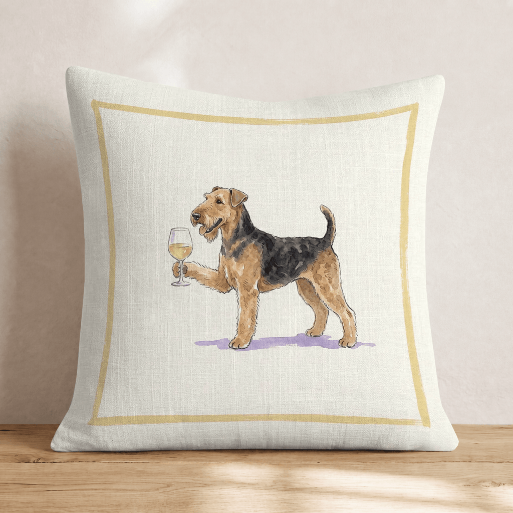 White Wine Airedale Throw Pillow - Hillcroft Home