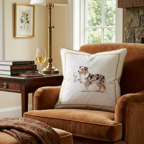 White Wine Australian Shepherd Throw Pillow - Hillcroft Home