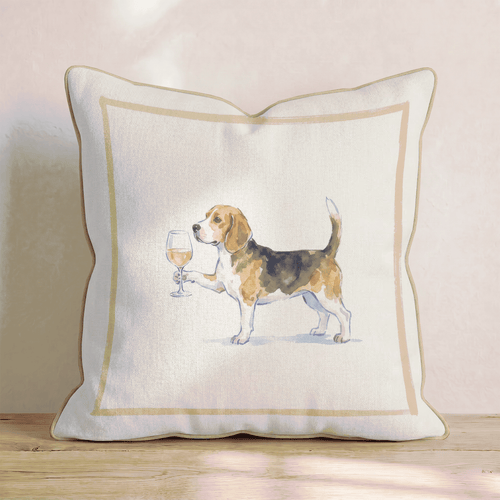 White Wine Beagle Throw Pillow - Hillcroft Home