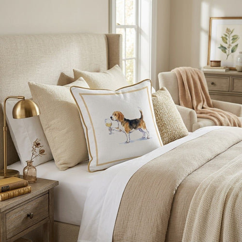 White Wine Beagle Throw Pillow - Hillcroft Home