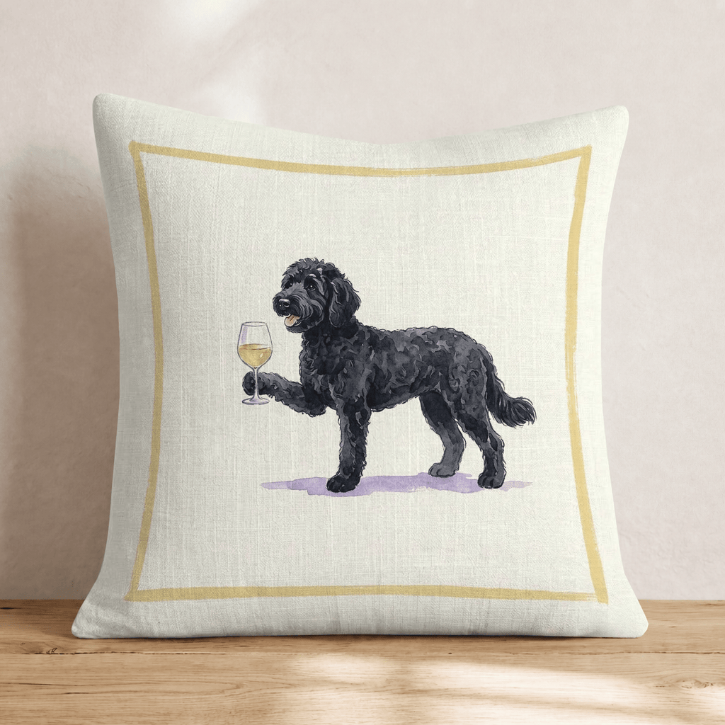 White Wine Black Goldendoodle Throw Pillow - Hillcroft Home