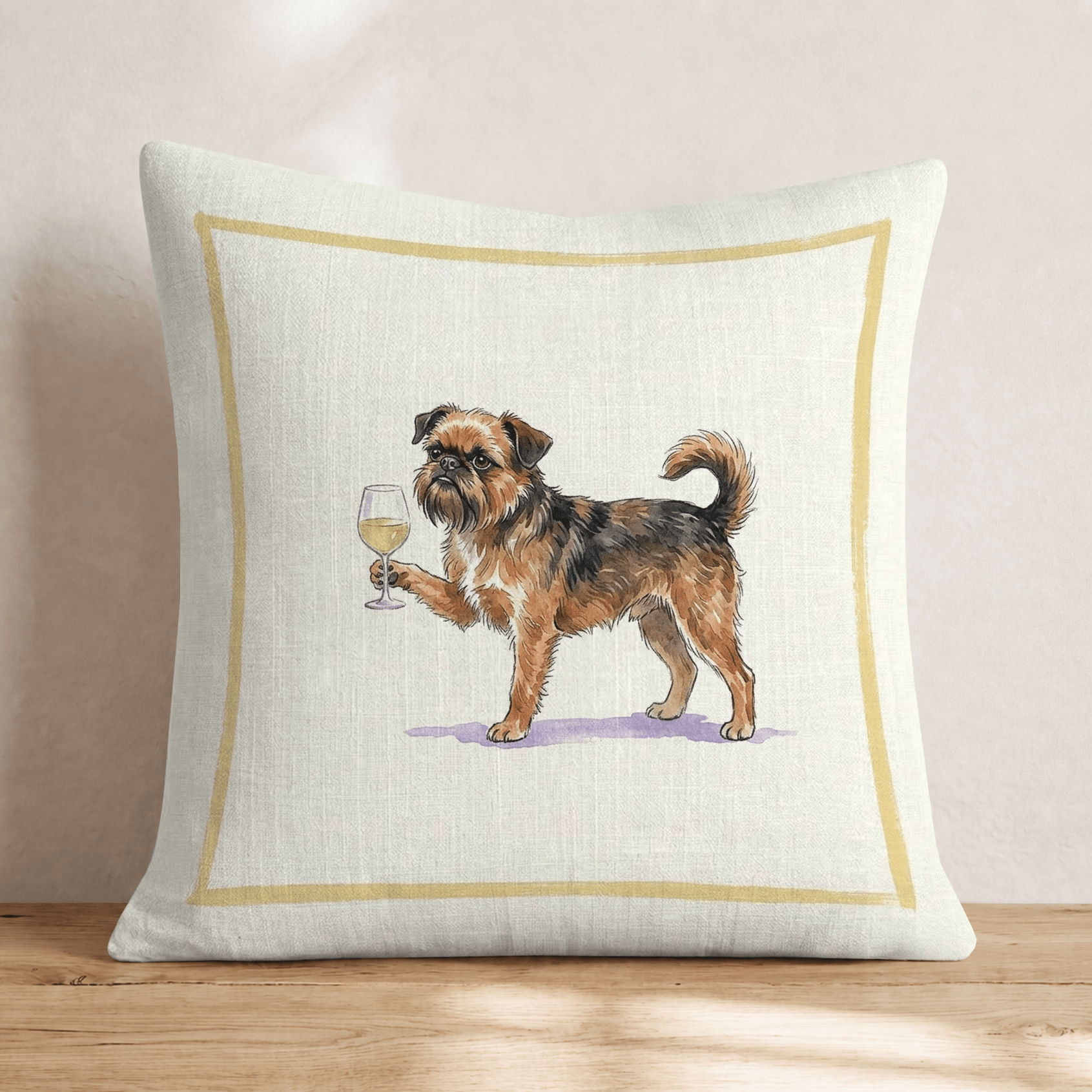 White Wine Brussels Griffon Throw Pillow - Hillcroft Home