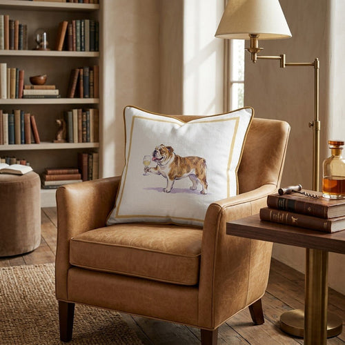 White Wine Bulldog Throw Pillow - Hillcroft Home