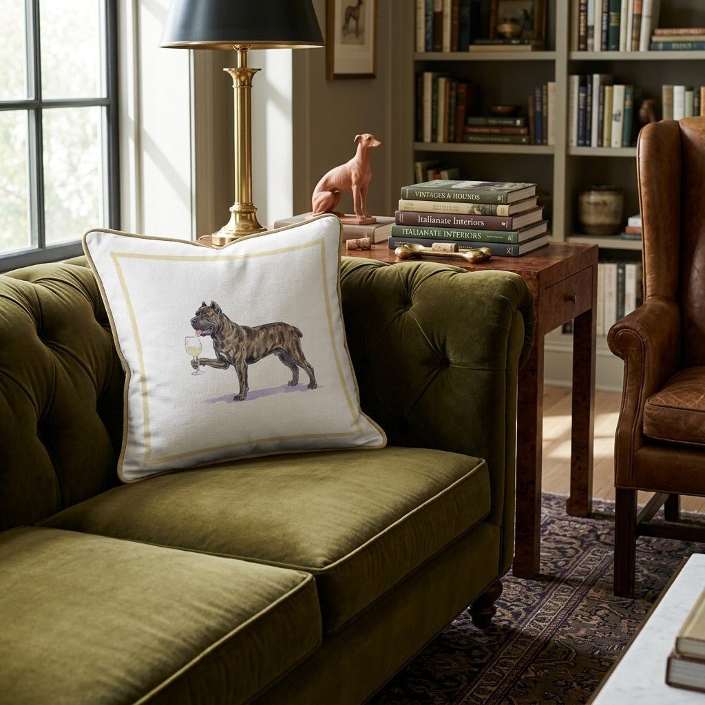 White Wine Cane Corso Throw Pillow - Hillcroft Home