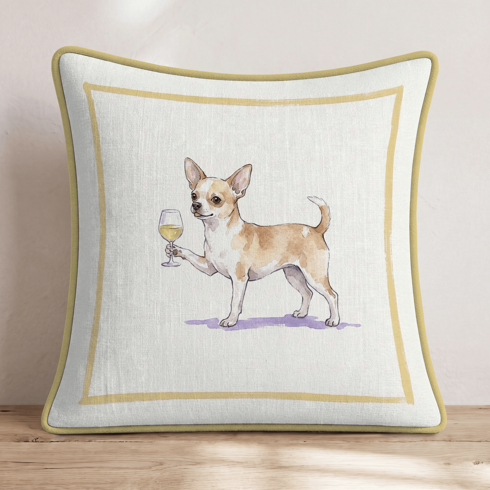 White Wine Chihuahua Throw Pillow - Hillcroft Home