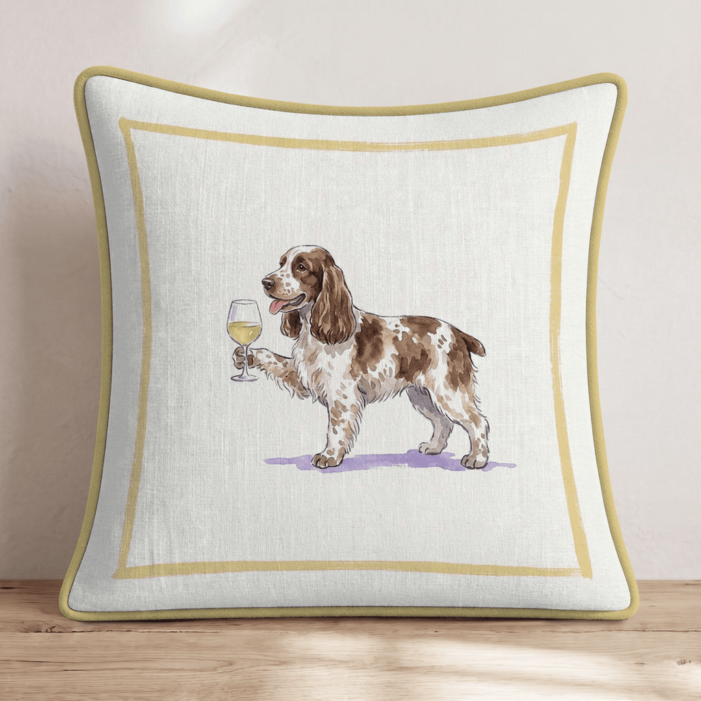 White Wine Cocker Spaniel Throw Pillow - Hillcroft Home