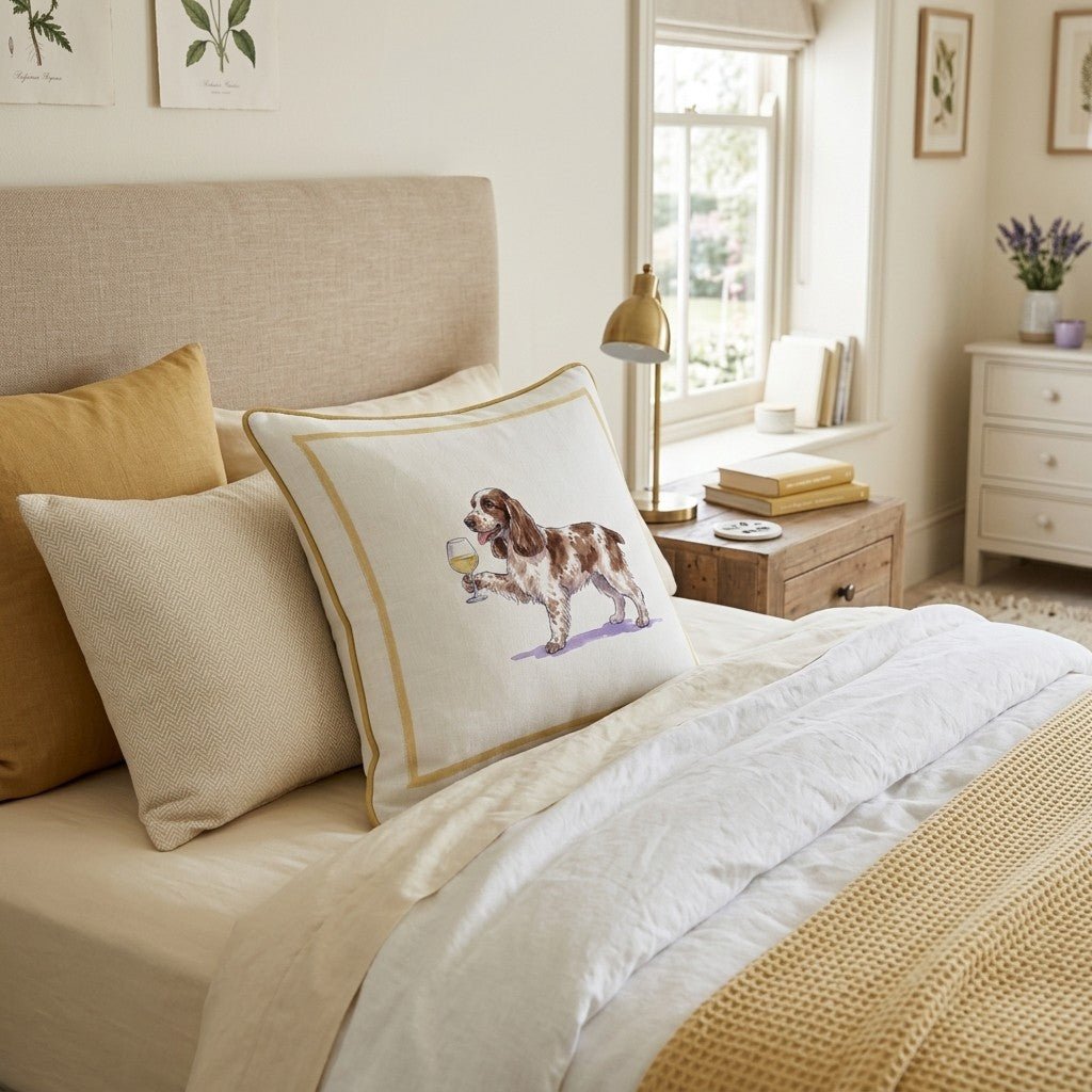 White Wine Cocker Spaniel Throw Pillow - Hillcroft Home