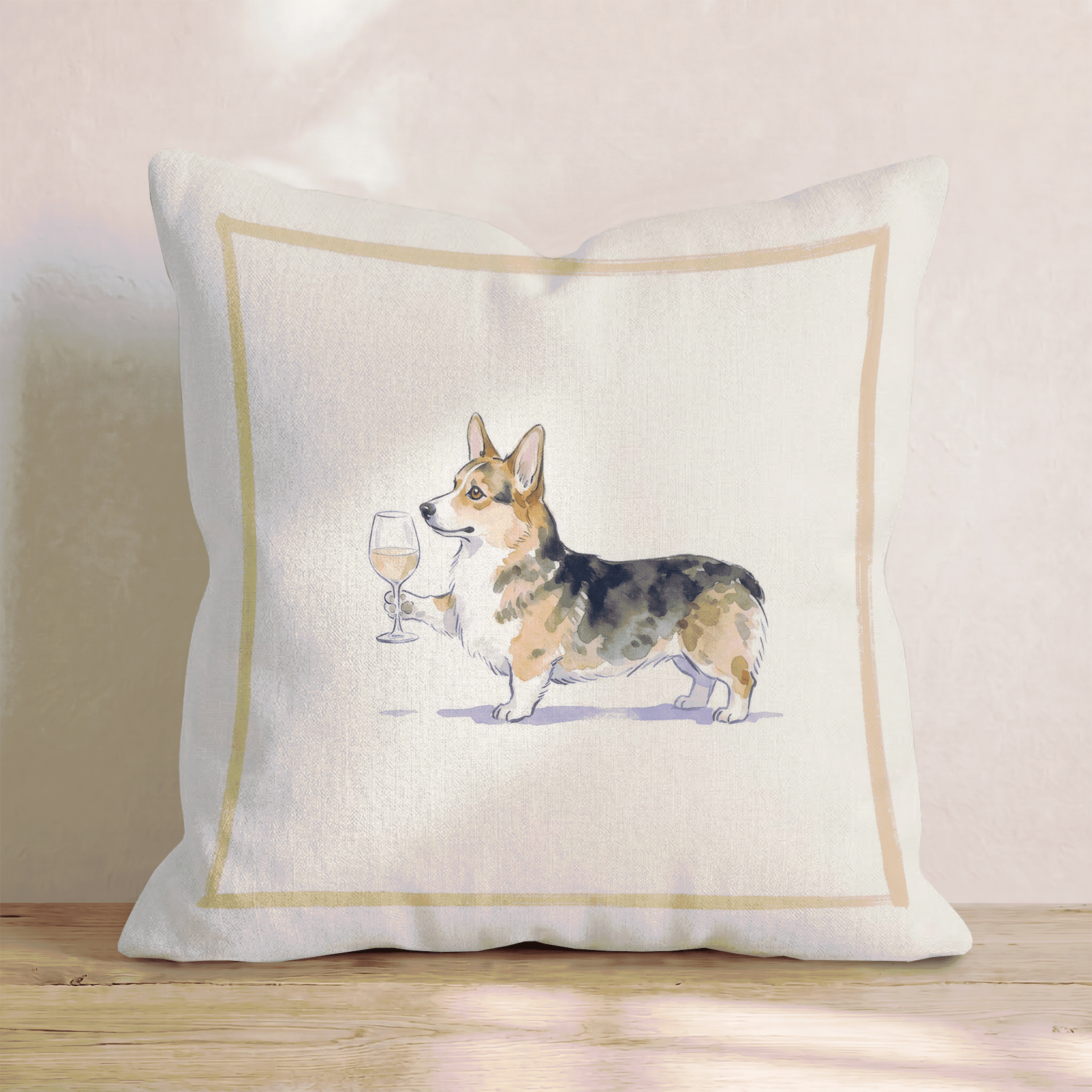 White Wine Corgi Throw Pillow - Hillcroft Home