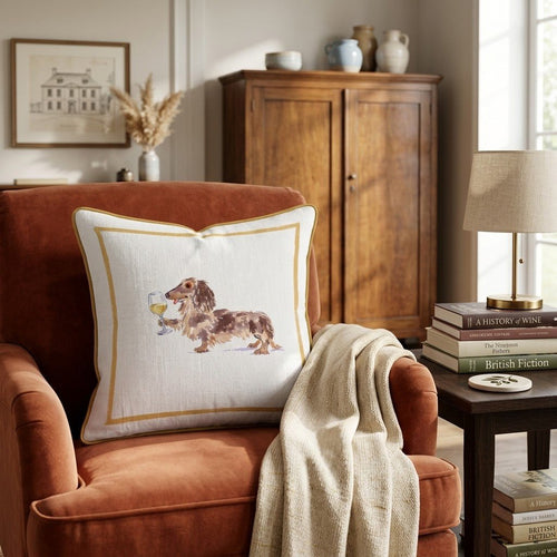 White Wine Dachshund Throw Pillow - Hillcroft Home