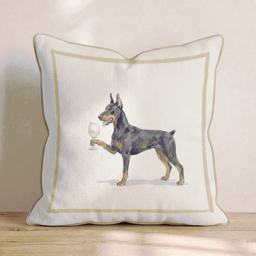 White Wine Doberman Throw Pillow - Hillcroft Home