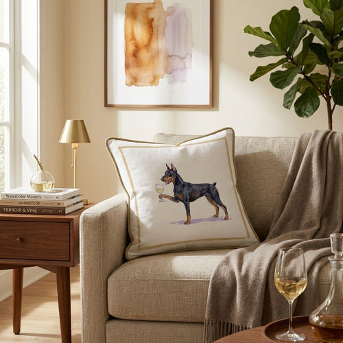 White Wine Doberman Throw Pillow - Hillcroft Home