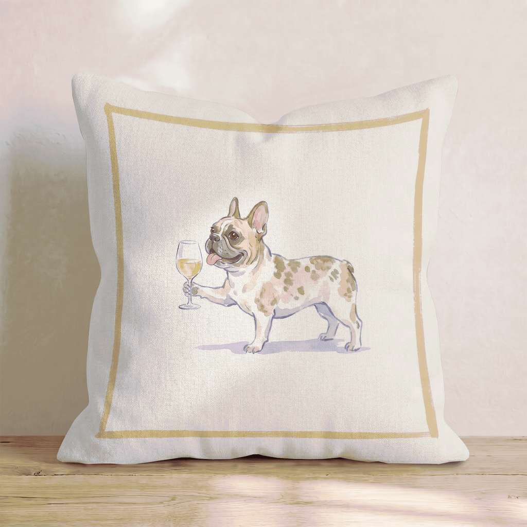 White Wine French Bulldog Throw Pillow - Hillcroft Home