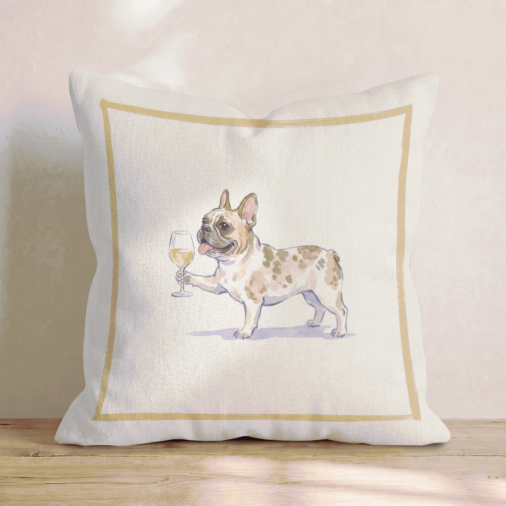 White Wine French Bulldog Throw Pillow - Hillcroft Home
