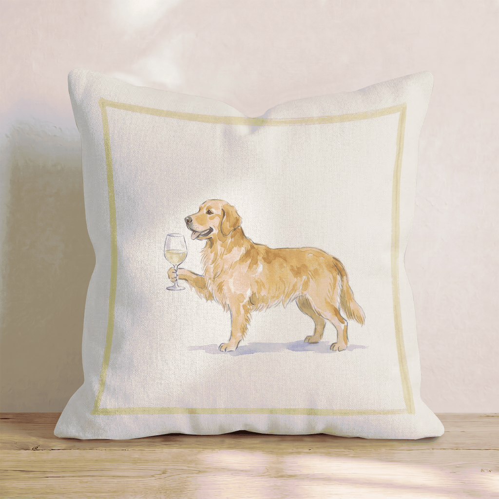 White Wine Golden Retriever Throw Pillow - Hillcroft Home
