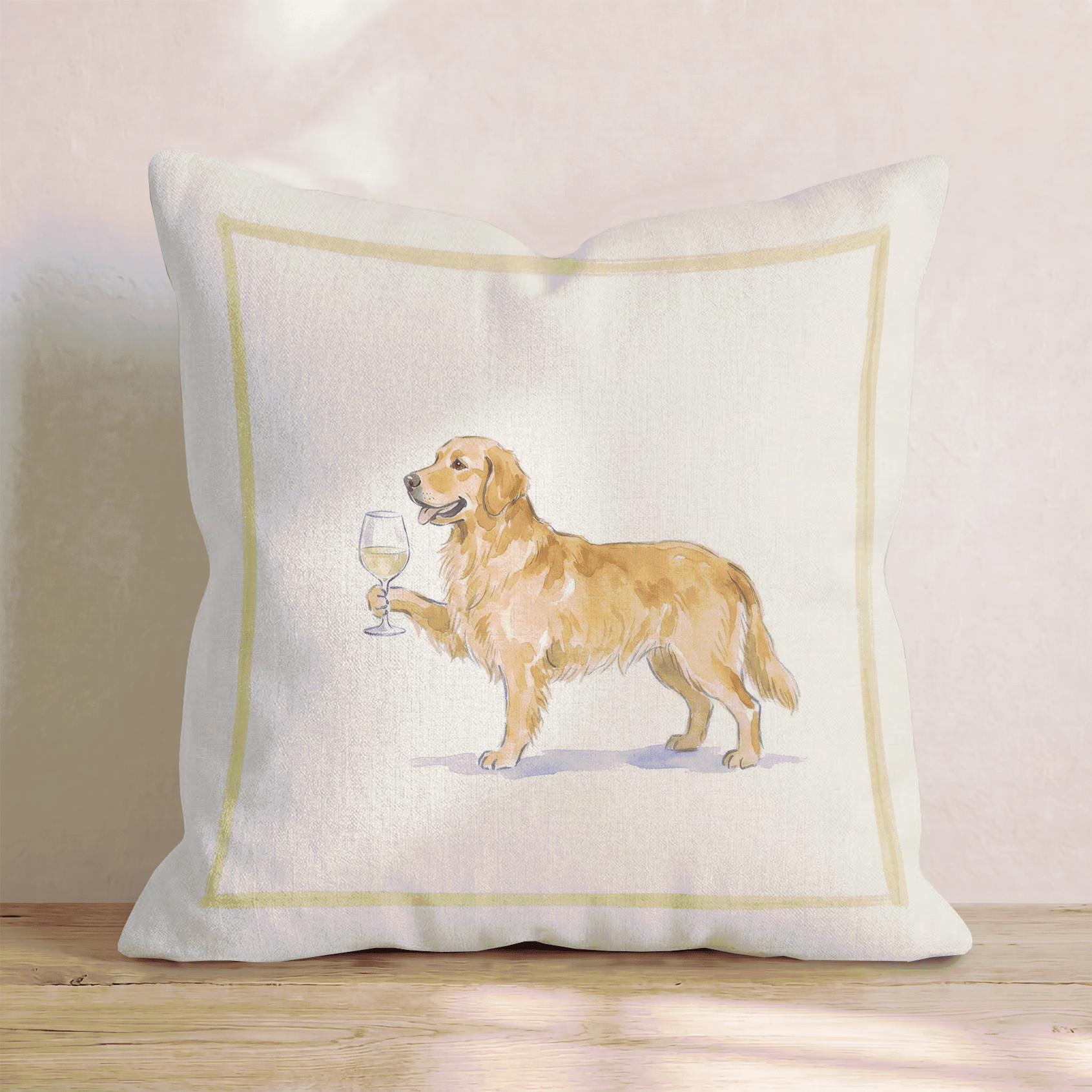 White Wine Golden Retriever Throw Pillow - Hillcroft Home