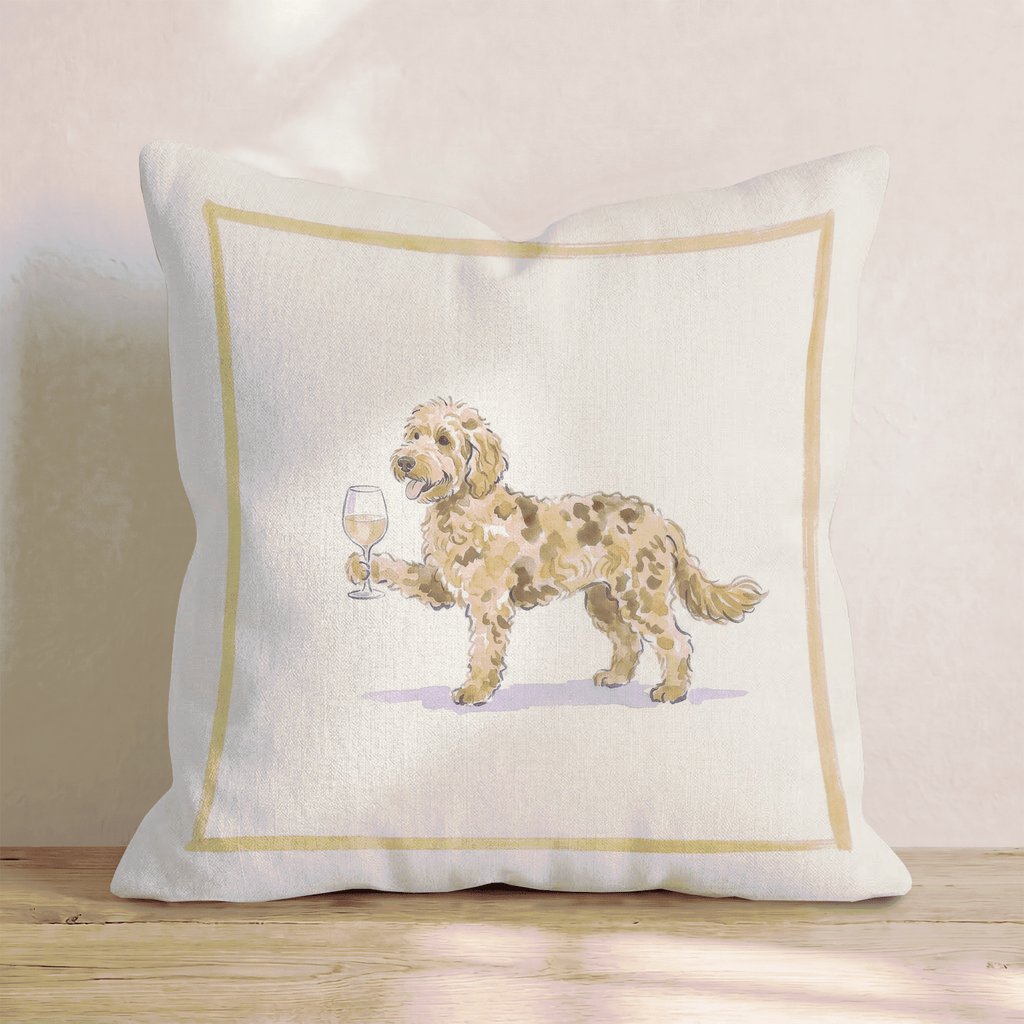 White Wine Goldendoodle Throw Pillow - Hillcroft Home