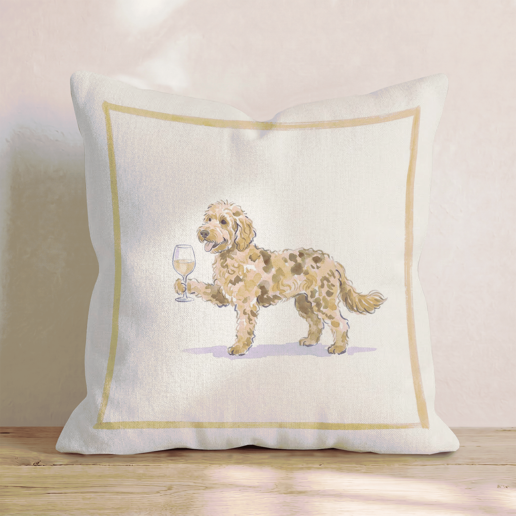 White Wine Goldendoodle Throw Pillow - Hillcroft Home