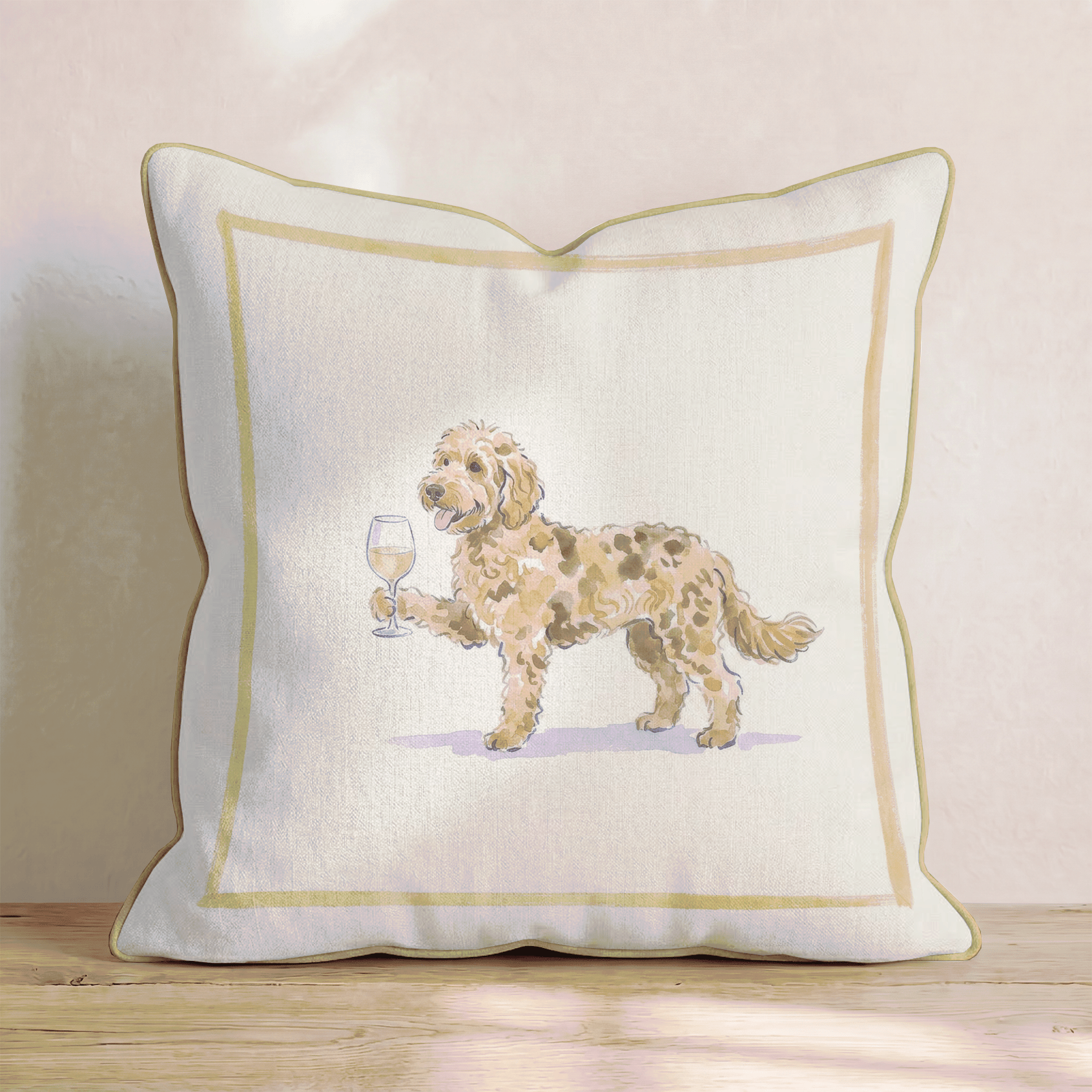 White Wine Goldendoodle Throw Pillow - Hillcroft Home