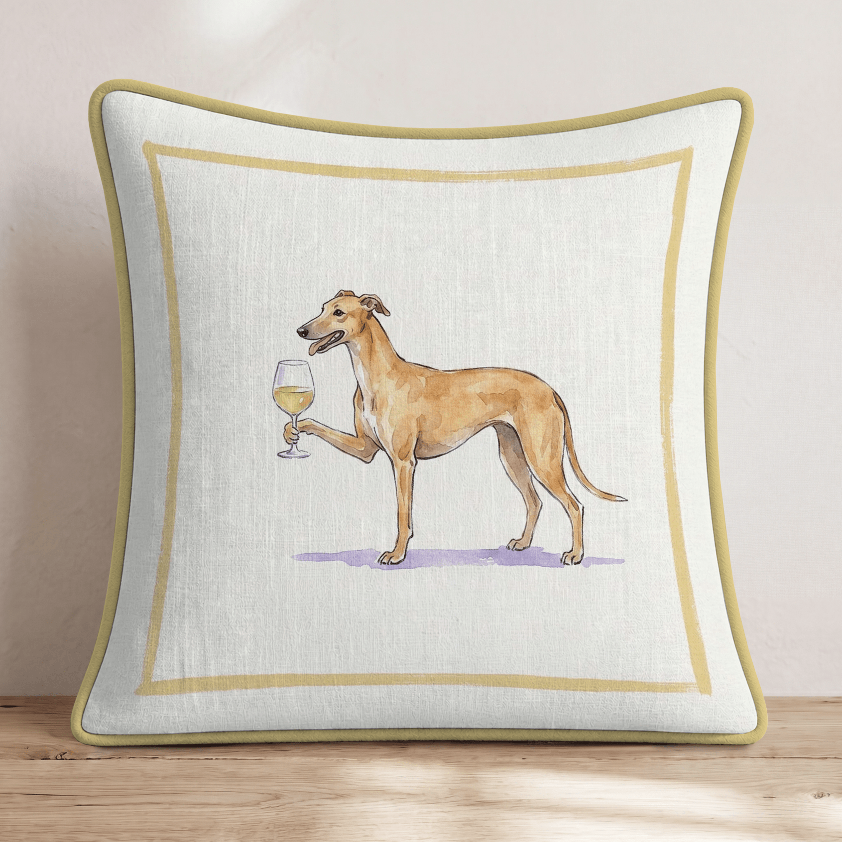 White Wine Greyhound Throw Pillow - Hillcroft Home