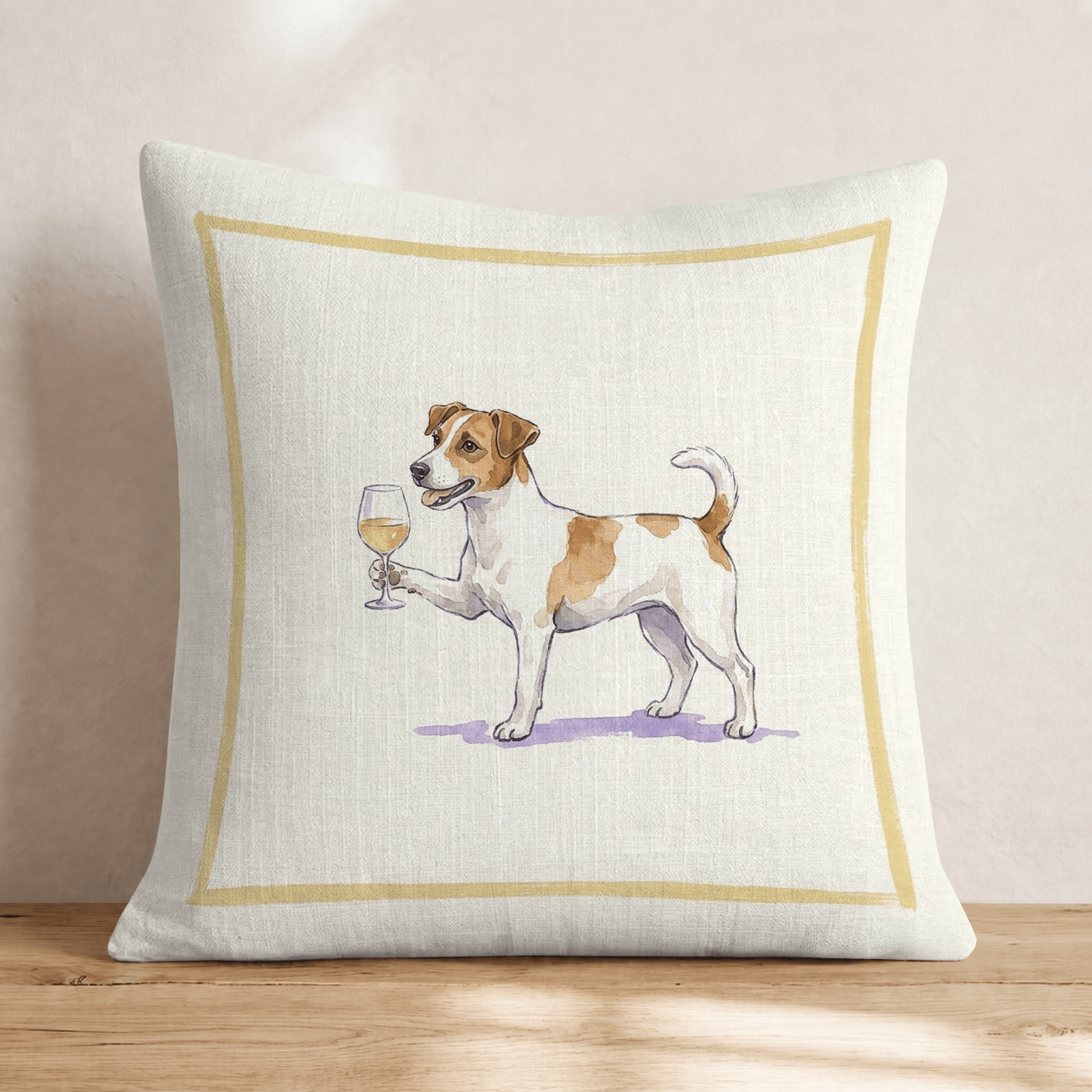 White Wine Jack Russell Throw Pillow - Hillcroft Home