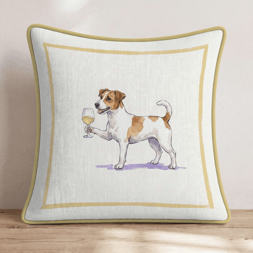 White Wine Jack Russell Throw Pillow - Hillcroft Home