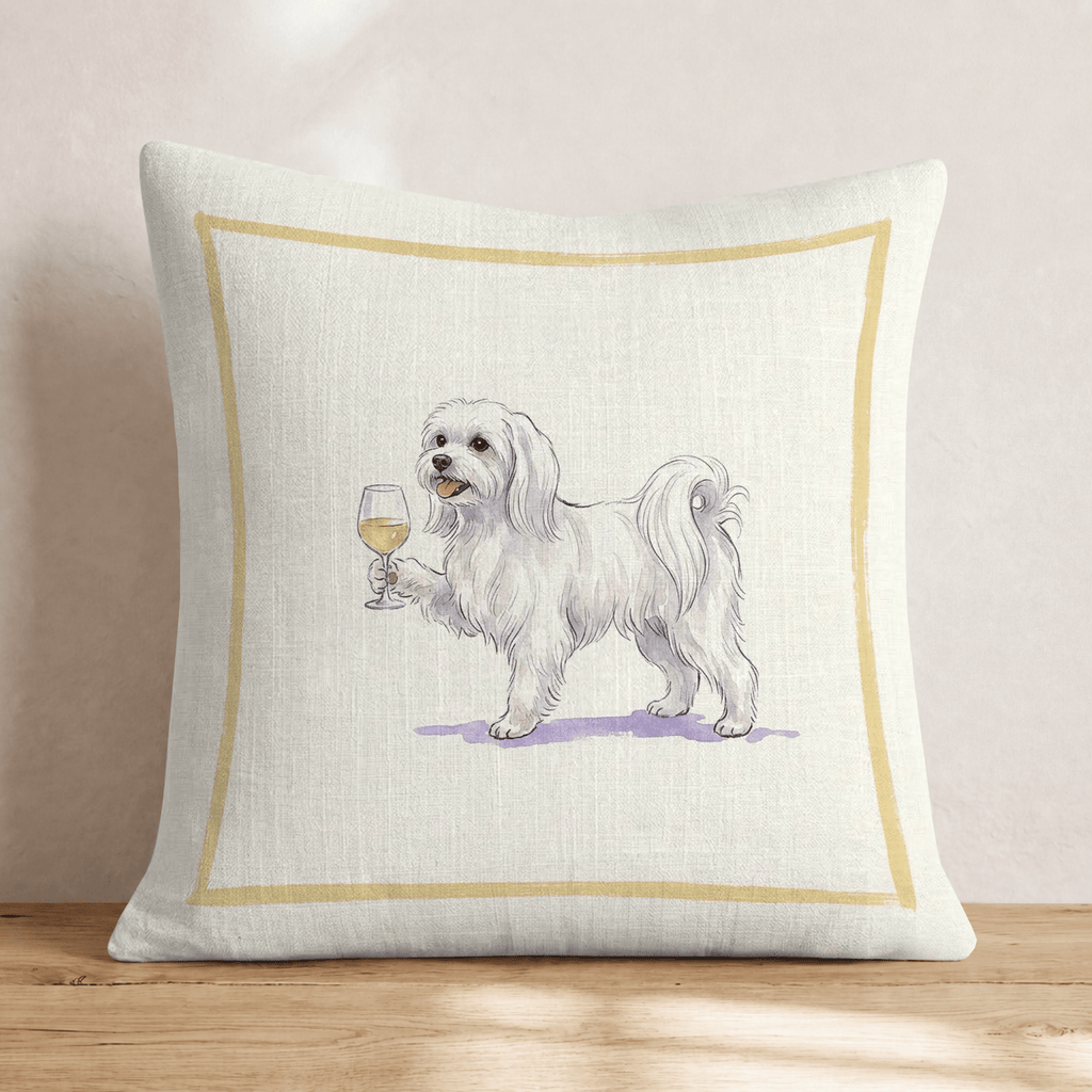 White Wine Maltese Throw Pillow - Hillcroft Home