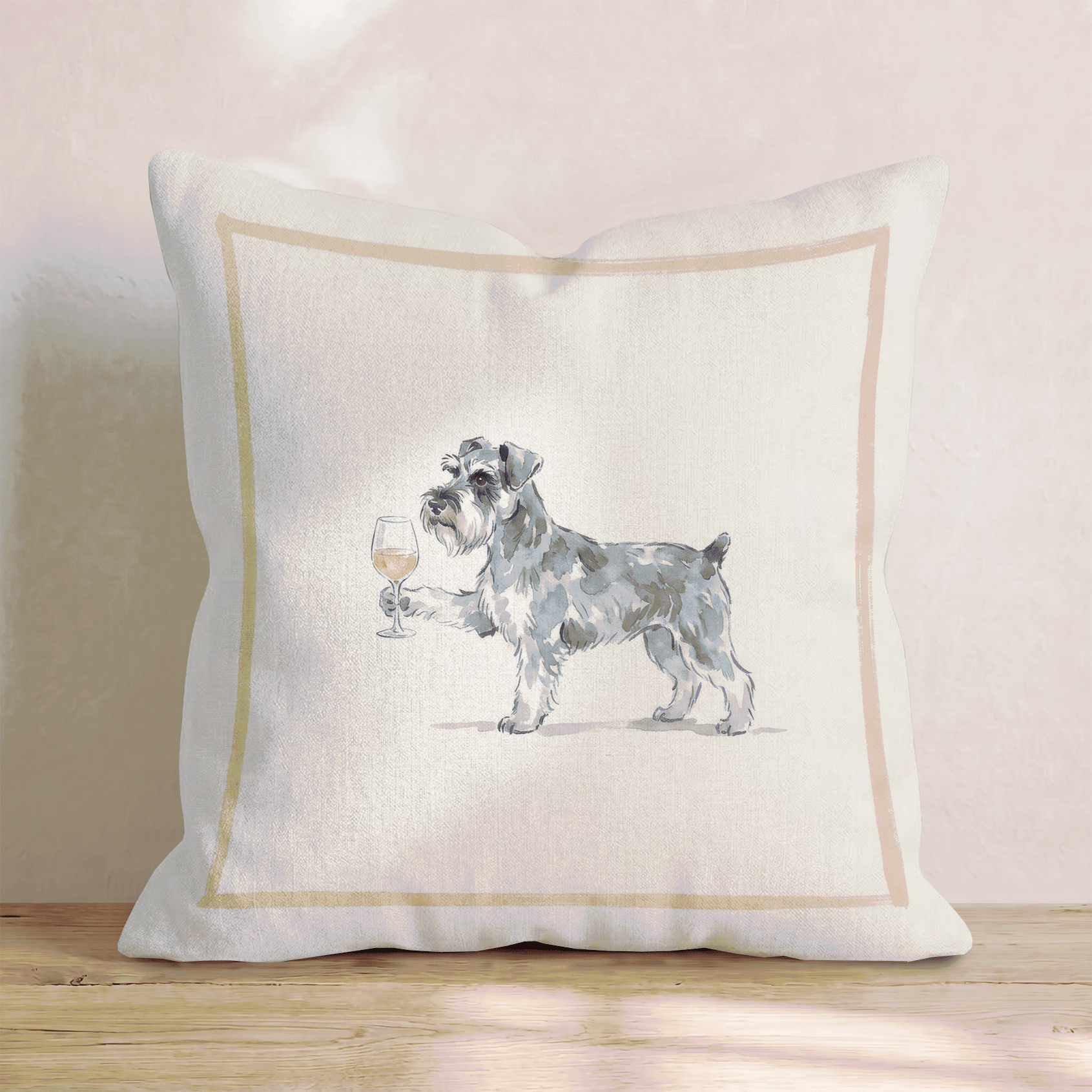 White Wine Miniature Schnauzer Throw Pillow - Hillcroft Home