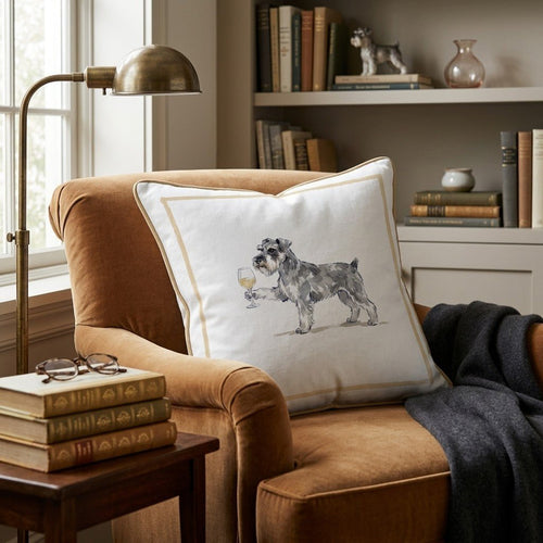 White Wine Miniature Schnauzer Throw Pillow - Hillcroft Home