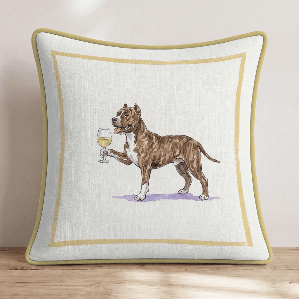 White Wine Pitbull Throw Pillow - Hillcroft Home