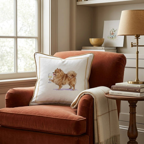 White Wine Pomeranian Throw Pillow - Hillcroft Home