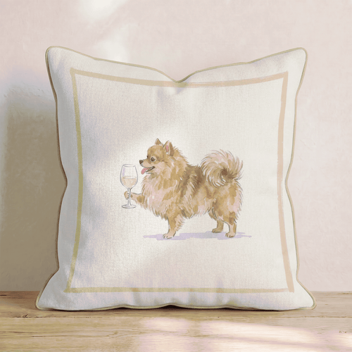 White Wine Pomeranian Throw Pillow - Hillcroft Home