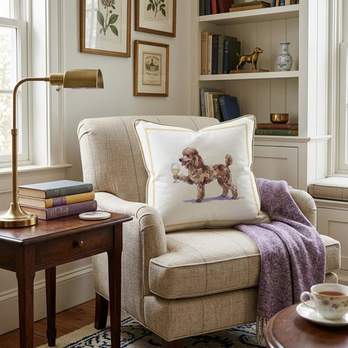 White Wine Poodle Throw Pillow - Hillcroft Home